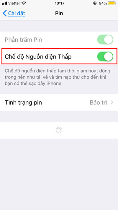 bật chế độ nguồn điện thấp để tiết kiệm pin