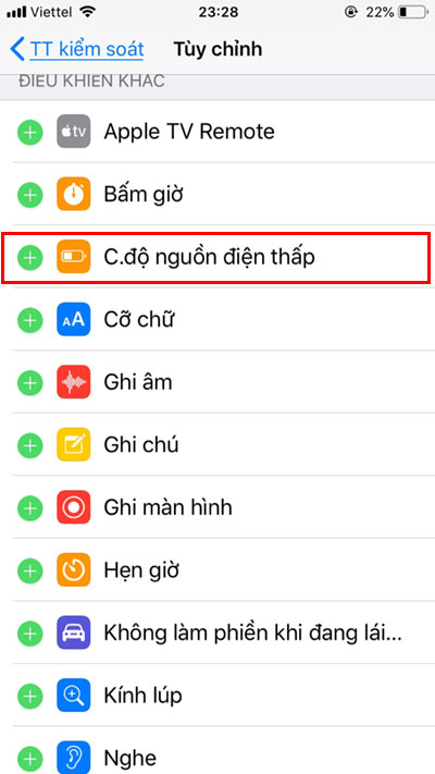 Đưa chế độ nguồn điện thấp vào trung tâm điều khiển cho tiện