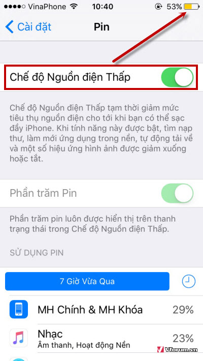 Bật chế độ tiết kiệm Pin trên Iphone