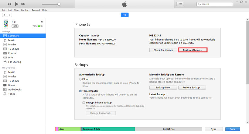 Khắc phục iPhone bị vô hiệu hóa bằng iTunes - đã đồng bộ hóa iPhone