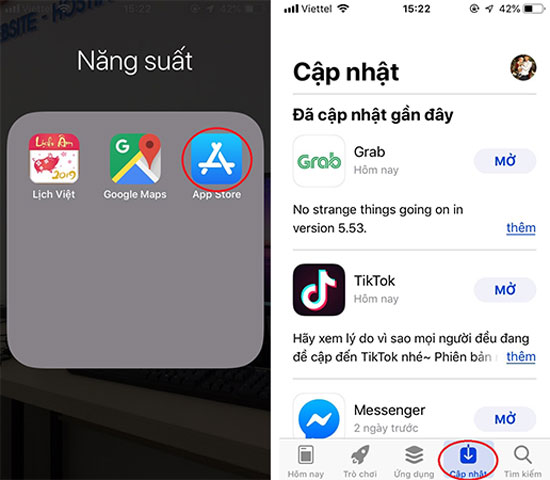 Cài đặt các bản cập nhật ứng dụng