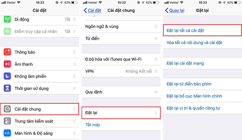 Khôi phục phần cài đặt trên điện thoại