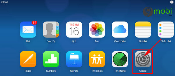 Chọn mục cài đặt trong hệ thống iCloud