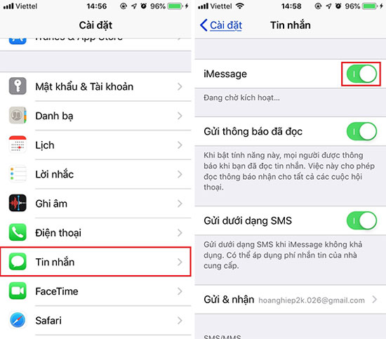 Lỗi iPhone không gửi được tin nhắn do không bật iMessage