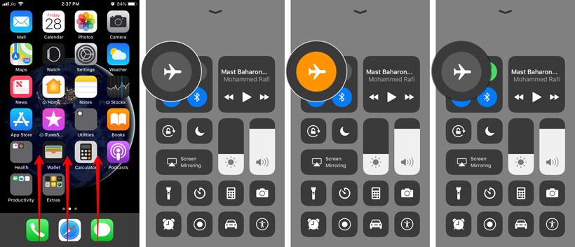 Bật tắt chế độ máy bay để khắc phục iPhone không vào được 3G