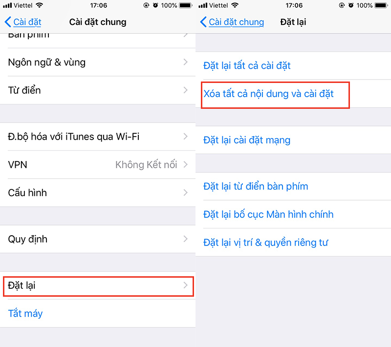 Khôi phục Iphone về cài đặt gốc