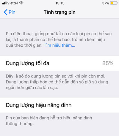 Kiểm tra tình trạng pin Iphone 7