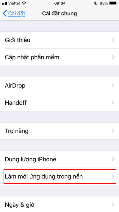 Làm mới ứng dụng trong nền 