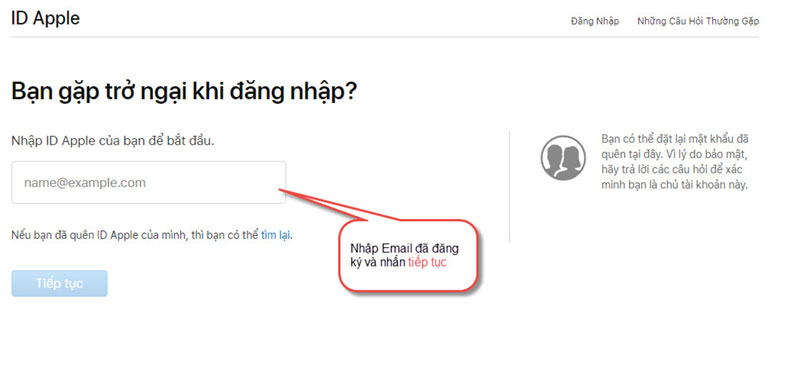 Nhập Email đã đăng ký tài khoản ICloud