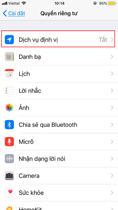 tắt dịch vụ định vị