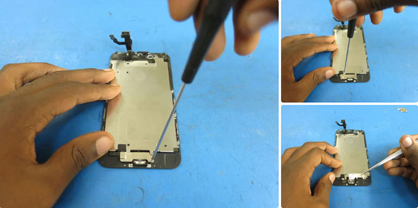 Tháo ốc và tấm chắn nút Home