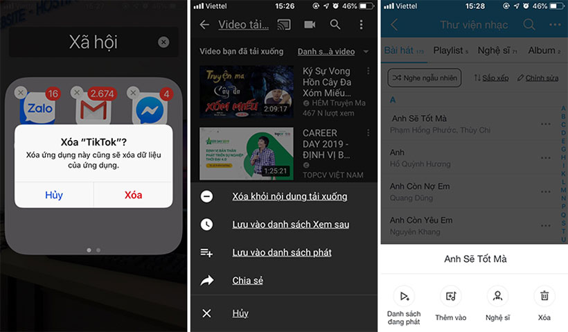 Xóa ứng dụng, video, nhạc trên iPhone