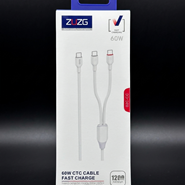Cáp sạc nhanh ZUZG  Type C 2 trong 1 chia 2 cổng Type C 